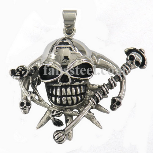 FSP16W55 3 heads skull hold rose and staff Pendant - Click Image to Close